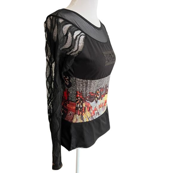 Save the Queen Mesh Lace Corset Style Top Y2K Gothic Sheer Long Sleeve - Picture 4 of 6